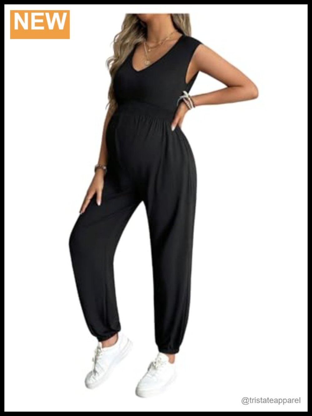 Maternity Jumpsuit Sleeveless V-Neck High Waist Pockets One Piece Romper